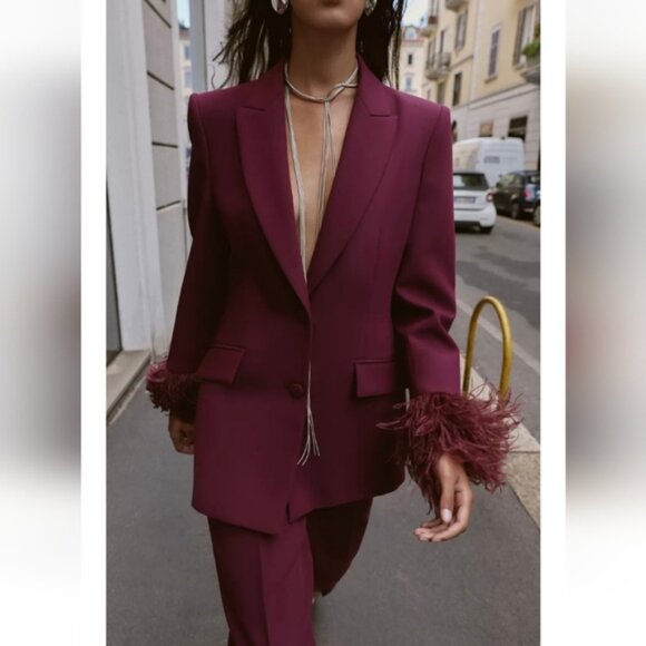 ZARA FEATHER CUFF BLAZER - Picture 2 of 9